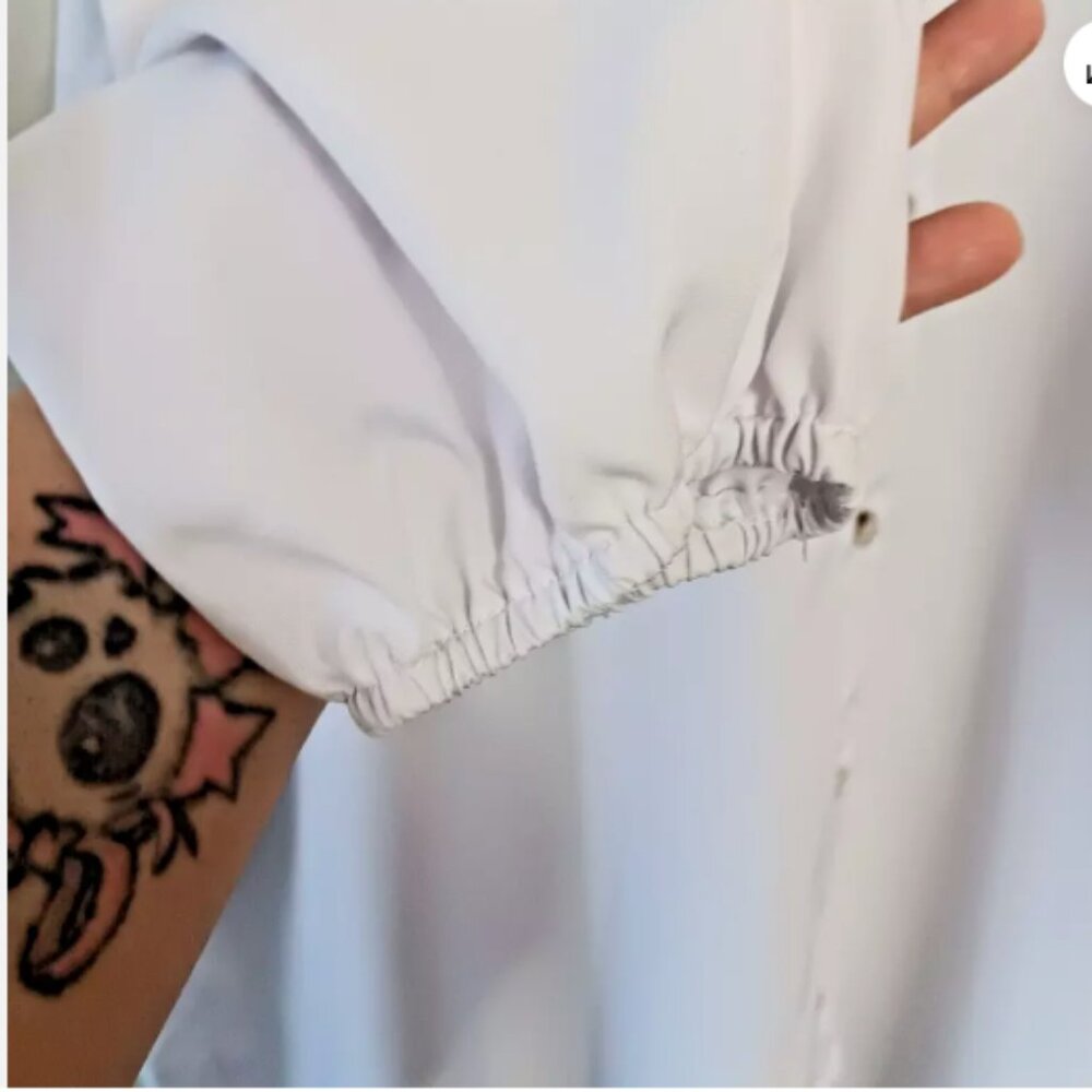 No Tag 4XL White Button Up Long Sleeve Dress Polyester Spandex Collared D20 - Picture 5 of 9